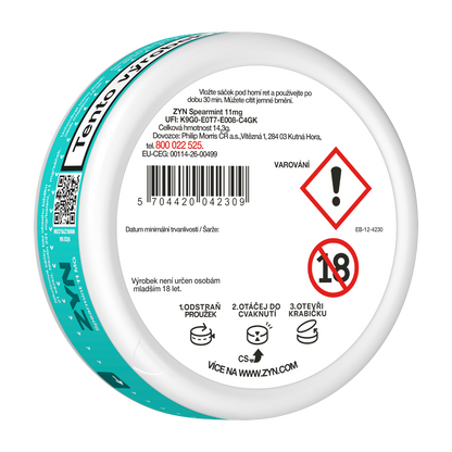 Nikotinové sáčky ZYN Spearmint s příchutí svěží máty, 11 mg nikotinu na sáček a balení 21 kusů