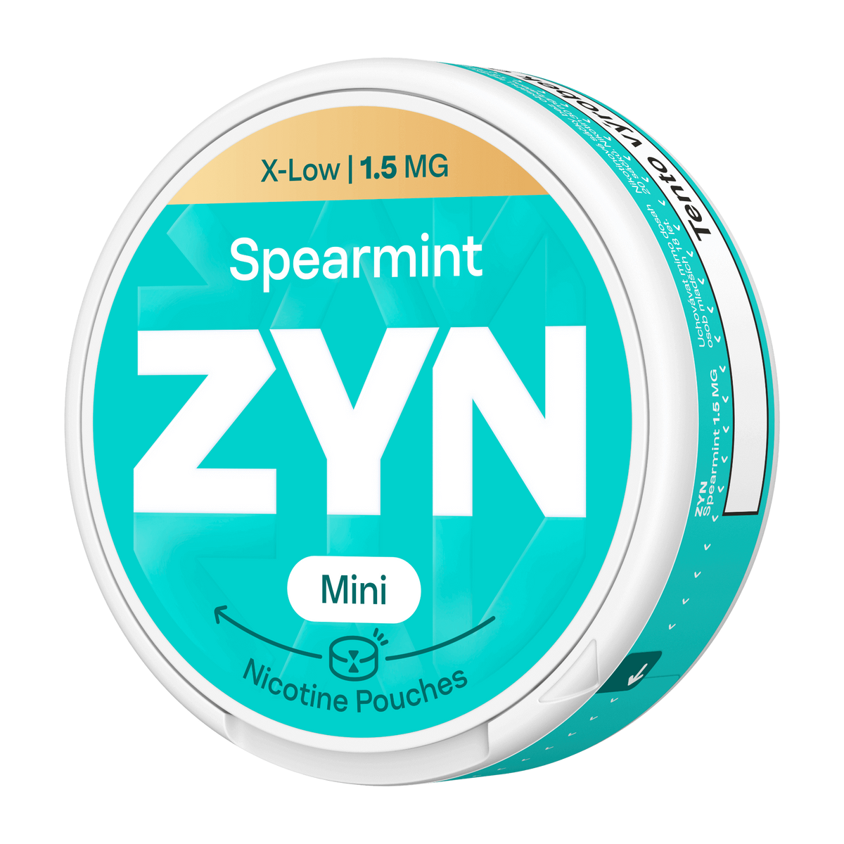 Balení ZYN Spearmint Mini s 20 beztabákovými nikotinovými sáčky a obsahem 1,5 mg nikotinu na sáček