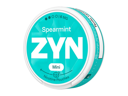 Balení ZYN Spearmint Mini Dry s 20 beztabákovými nikotinovými sáčky a obsahem 6 mg nikotinu na sáček