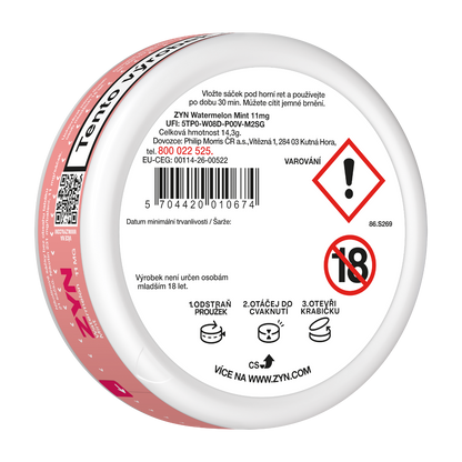 ZYN Watermelon Mint 11 mg nikotinové sáčky Regular Moist s chutí vodního melounu a máty