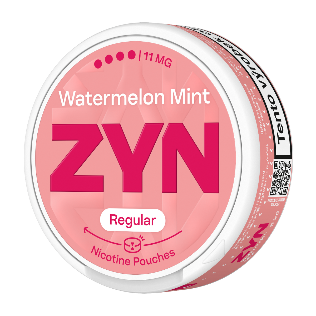 Balení ZYN Watermelon Mint Regular Moist s 21 nikotinovými sáčky a 11 mg nikotinu na sáček